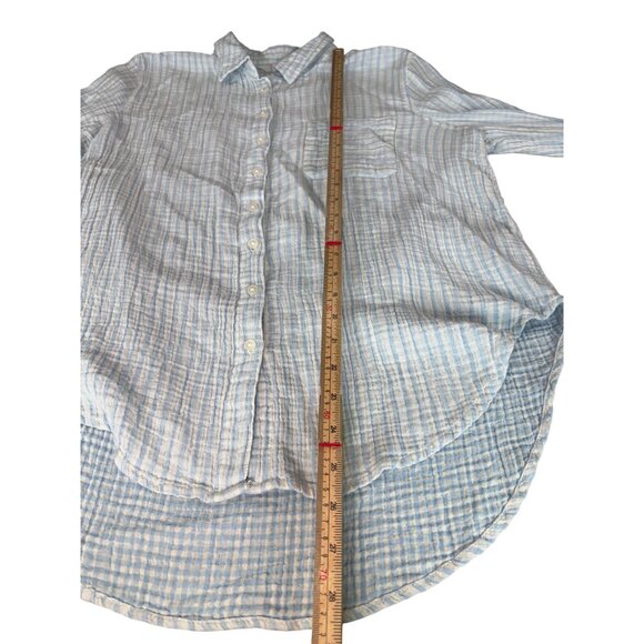 Time & Tru Womens Medium Button-Up Striped Shirt Blue & White Cotton Blend - Picture 10 of 10